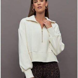 Varley Cream Ribbed Jacket with Gold Zipper
